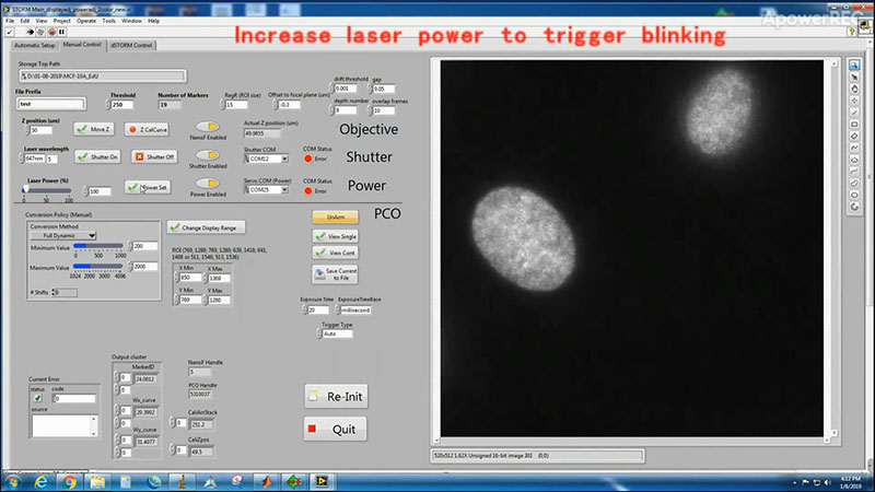Imaging set up and real-time data acquisition of STORM imaging