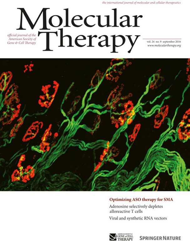 Cover of Molecular Therapy, featuring study using the protocol.