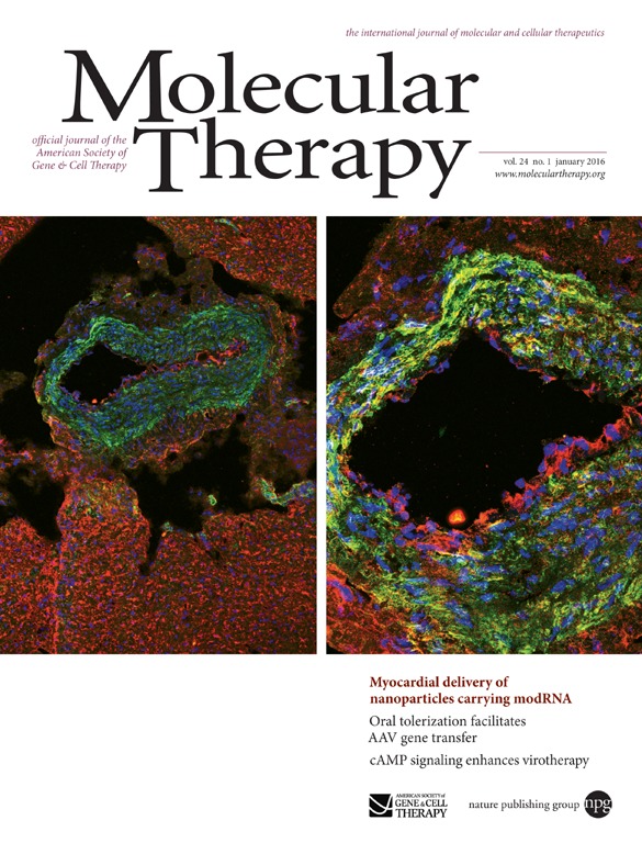 Cover of Molecular Therapy, featuring study using the protocol.