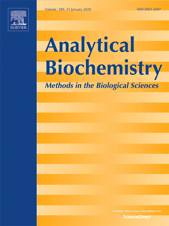 Cover of Analytical Biochemistry, featuring study using the protocol.