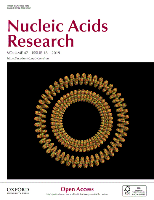 Cover of Nucleic Acids Research, featuring study using the protocol.