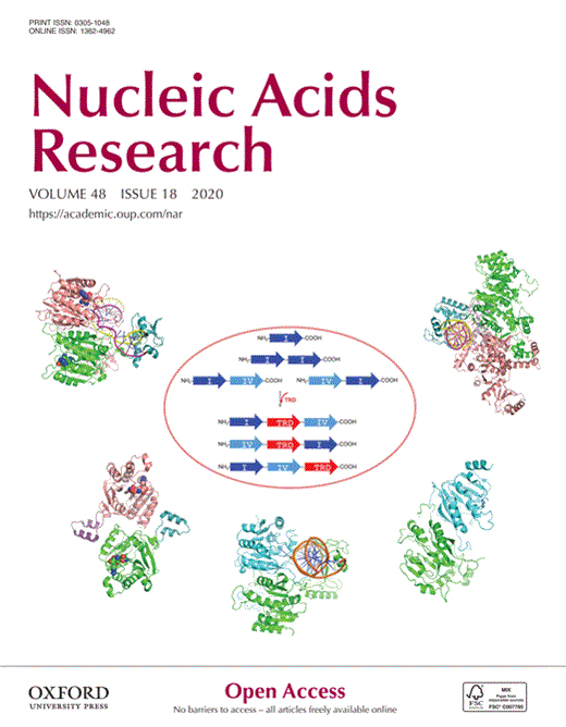 Cover of Nucleic Acids Research, featuring study using the protocol.