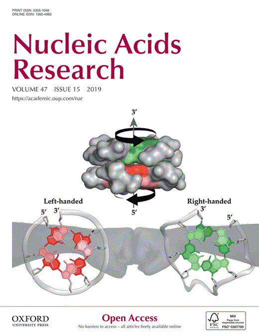 Cover of Nucleic Acids Research, featuring study using the protocol.